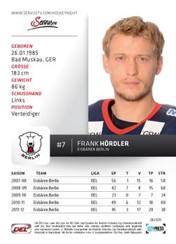 2012-13 Playercards (DEL) #DEL-029 Frank Hordler Back