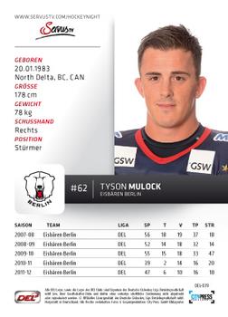 2012-13 Playercards (DEL) #DEL-039 Tyson Mulock Back