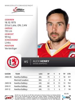 2012-13 Playercards (DEL) #DEL-051 Alex Henry Back