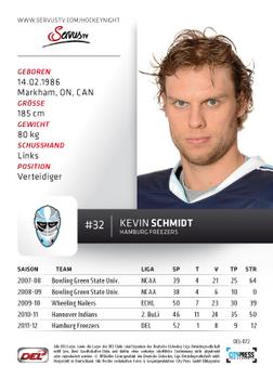 2012-13 Playercards (DEL) #DEL-072 Kevin Schmidt Back