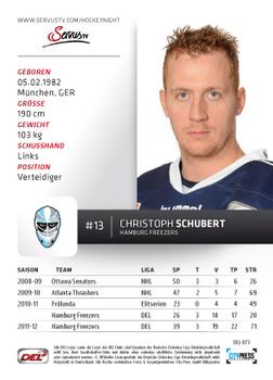 2012-13 Playercards (DEL) #DEL-073 Christoph Schubert Back