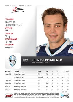 2012-13 Playercards (DEL) #DEL-084 Thomas Oppenheimer Back
