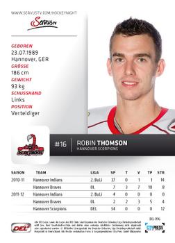 2012-13 Playercards (DEL) #DEL-096 Robin Thomson Back