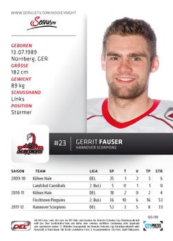 2012-13 Playercards (DEL) #DEL-100 Gerrit Fauser Back