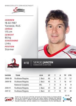 2012-13 Playercards (DEL) #DEL-103 Sergej Janzen Back