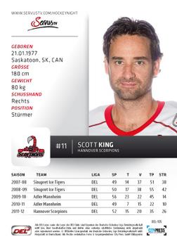 2012-13 Playercards (DEL) #DEL-105 Scott King Back