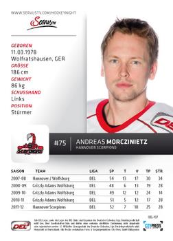 2012-13 Playercards (DEL) #DEL-107 Andreas Morczinietz Back