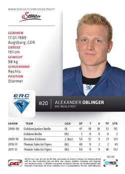 2012-13 Playercards (DEL) #DEL-129 Alexander Oblinger Back