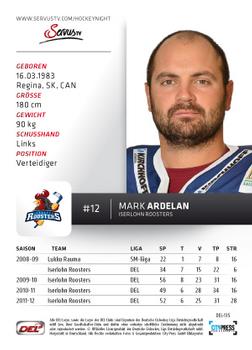 2012-13 Playercards (DEL) #DEL-135 Mark Ardelan Back