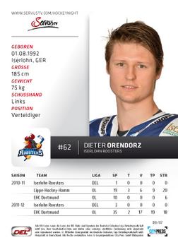 2012-13 Playercards (DEL) #DEL-137 Dieter Orendorz Back