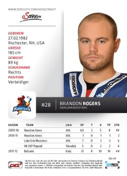 2012-13 Playercards (DEL) #DEL-139 Brandon Rogers Back
