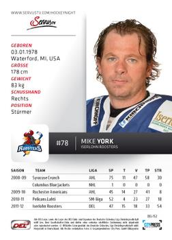 2012-13 Playercards (DEL) #DEL-152 Mike York Back