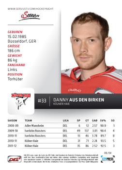 2012-13 Playercards (DEL) #DEL-154 Danny aus den Birken Back