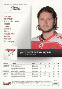 2012-13 Playercards (DEL) #DEL-157 Andreas Holmqvist Back
