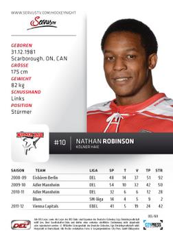 2012-13 Playercards (DEL) #DEL-169 Nathan Robinson Back