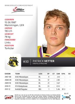 2012-13 Playercards (DEL) #DEL-177 Patrick Vetter Back