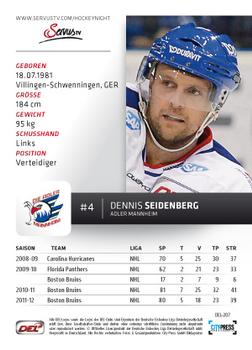 2012-13 Playercards (DEL) #DEL-207 Dennis Seidenberg Back