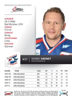 2012-13 Playercards (DEL) #DEL-210 Ronny Arendt Back