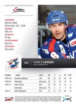 2012-13 Playercards (DEL) #DEL-216 Yanick Lehoux Back