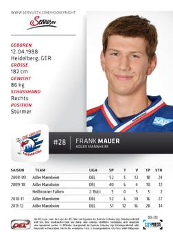 2012-13 Playercards (DEL) #DEL-218 Frank Mauer Back