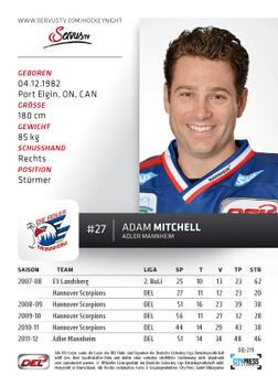 2012-13 Playercards (DEL) #DEL-219 Adam Mitchell Back