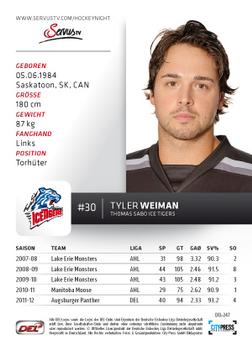 2012-13 Playercards (DEL) #DEL-247 Tyler Weiman Back