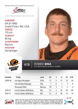 2012-13 Playercards (DEL) #DEL-297 Robbie Bina Back