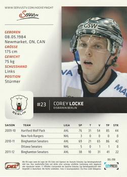 2012-13 Playercards (DEL) #DEL-398 Corey Locke Back