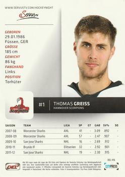 2012-13 Playercards (DEL) #DEL-416 Thomas Greiss Back