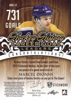 2015 Leaf In The Game Stickwork - Hockey History Goal Leaders #HHG-12 Marcel Dionne Back