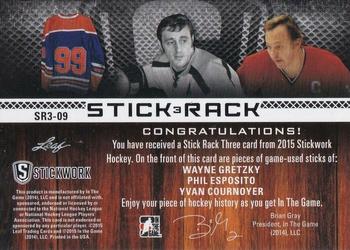 2015 Leaf In The Game Stickwork - Stick Rack 3 #SR3-09 Wayne Gretzky / Phil Esposito / Yvan Cournoyer Back