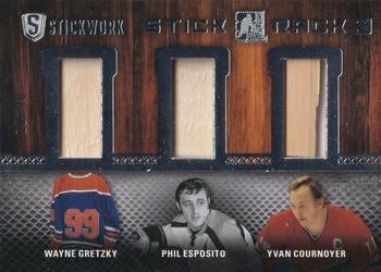 2015 Leaf In The Game Stickwork - Stick Rack 3 #SR3-09 Wayne Gretzky / Phil Esposito / Yvan Cournoyer Front