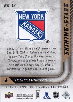 2015-16 Upper Deck - Shining Stars Blue #SS-14 Henrik Lundqvist Back
