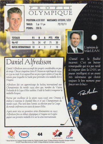 1997 Esso Olympic Hockey Heroes French #44 Daniel Alfredsson Back