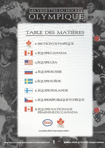 1997 Esso Olympic Hockey Heroes French #1 Table of Contents Back
