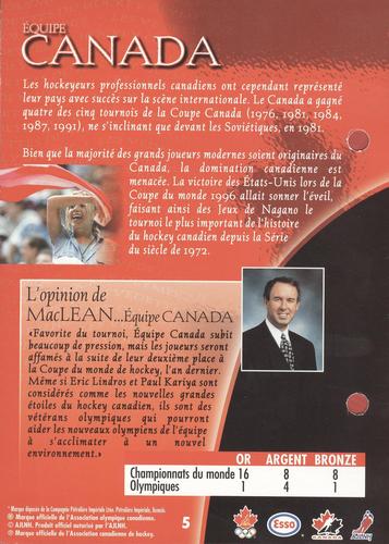 1997 Esso Olympic Hockey Heroes French #5 Team Canada Back
