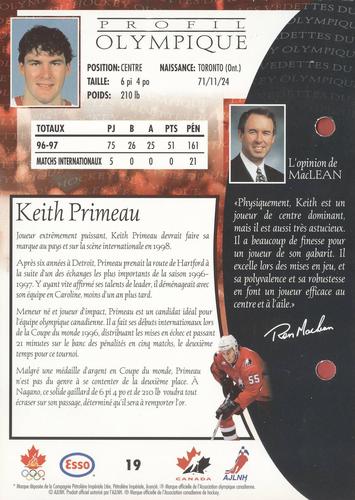 1997 Esso Olympic Hockey Heroes French #19 Keith Primeau Back