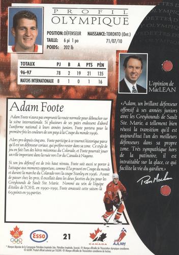 1997 Esso Olympic Hockey Heroes French #21 Adam Foote Back