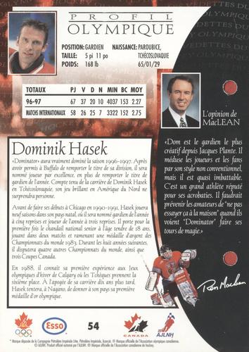 1997 Esso Olympic Hockey Heroes French #54 Dominik Hasek Back