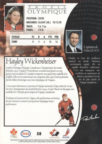 1997 Esso Olympic Hockey Heroes French #58 Hayley Wickenheiser Back