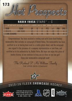 2015-16 Fleer Showcase #173 Radek Faksa Back