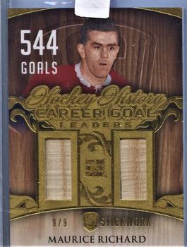 2015 Leaf In The Game Stickwork - Hockey History Goal Leaders Gold #HHG-15 Maurice Richard Front