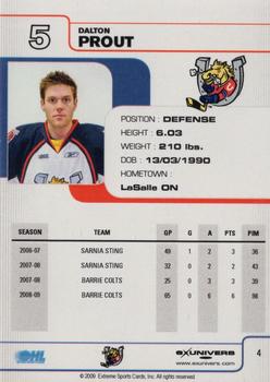 2009-10 Extreme Barrie Colts (OHL) #4 Dalton Prout Back