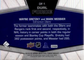 2015-16 Upper Deck Full Force - Dual Force #DF-1 Wayne Gretzky / Mark Messier Back
