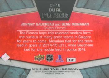 2015-16 Upper Deck Full Force - Dual Force #DF-10 Johnny Gaudreau / Sean Monahan Back
