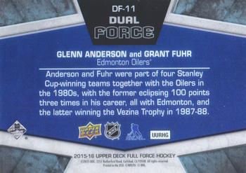 2015-16 Upper Deck Full Force - Dual Force #DF-11 Glenn Anderson / Grant Fuhr Back