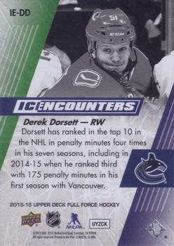 2015-16 Upper Deck Full Force - Ice Encounters #IE-DD Derek Dorsett Back