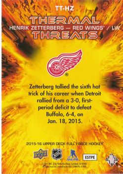 2015-16 Upper Deck Full Force - Thermal Threats #TT-HZ Henrik Zetterberg Back