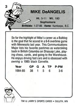 1985-86 Minnesota-Duluth Bulldogs (NCAA) #3 Mike DeAngelis Back