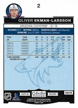 2015-16 O-Pee-Chee Platinum #2 Oliver Ekman-Larsson Back